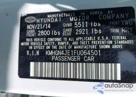 2015 Hyundai Genesis 3.8 из США, поврежденный, VIN KMHGN4JE1FU064501